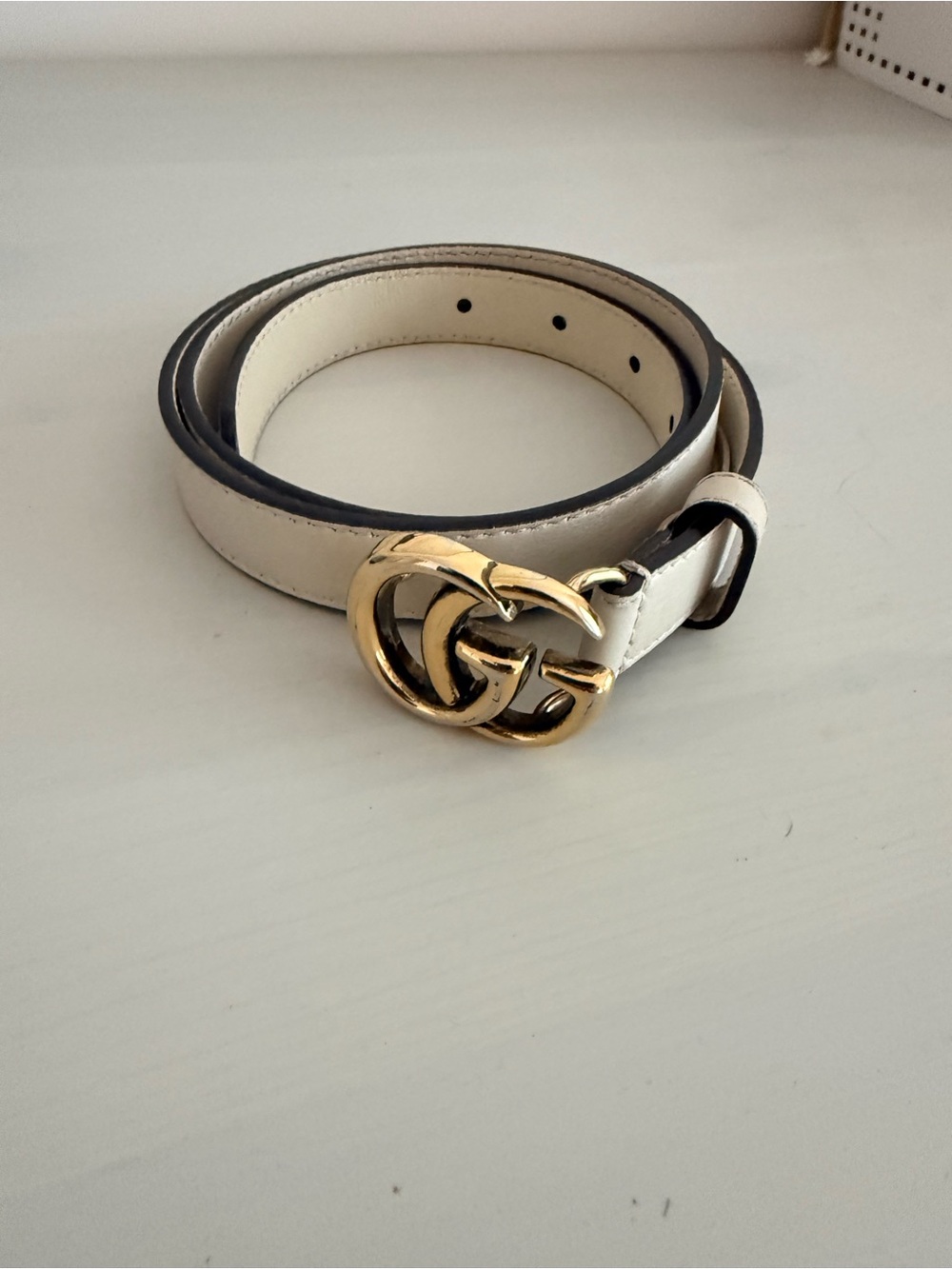 Leather Interlocking Double-G Buckle Belt - Cream